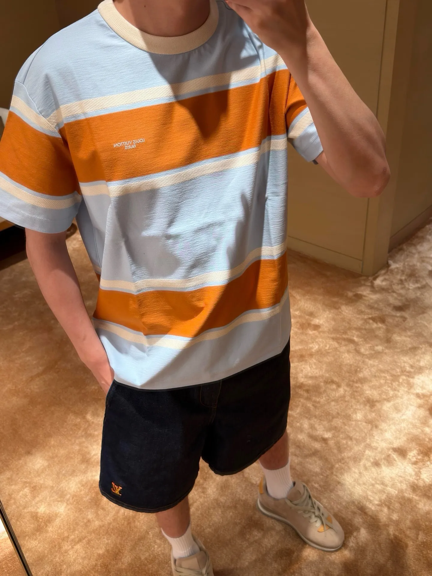 Louis Vuitton/Louis Vuitton 26ss contrasting color patchwork striped knitted short sleeves
